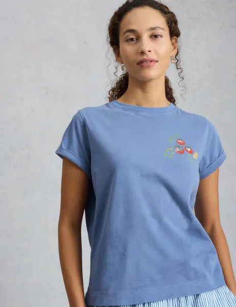White Stuff Pure Cotton Printed T-Shirt Blue Marl
