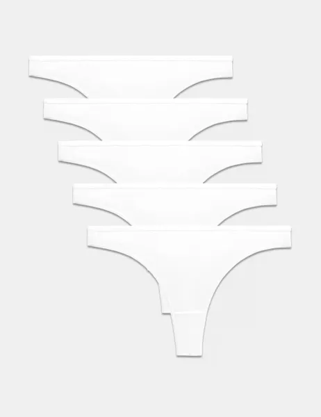 Marks & Spencer 5pk Pure Cotton Thongs White