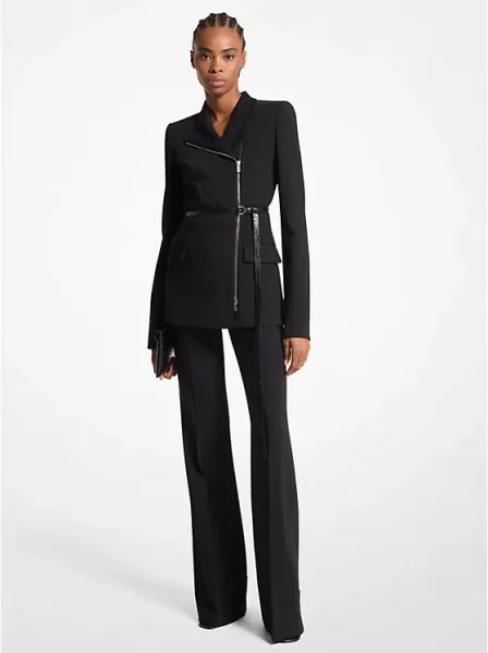 Michael Kors Stretch Wool Crepe Side-Zip Jacket
