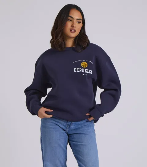 Women's Navy Berkeley Print Oversized Sweatshirt