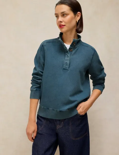 White Stuff Pure Cotton Funnel Neck Sweathshirt Blue