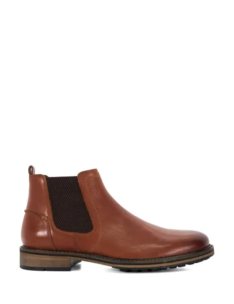 Dune London Wide Fit Leather Pull On Chelsea Boots Tan