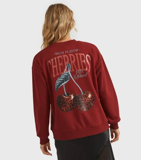 Women's Clothing Red Leopard Cherry Logo Print Sweatshirt