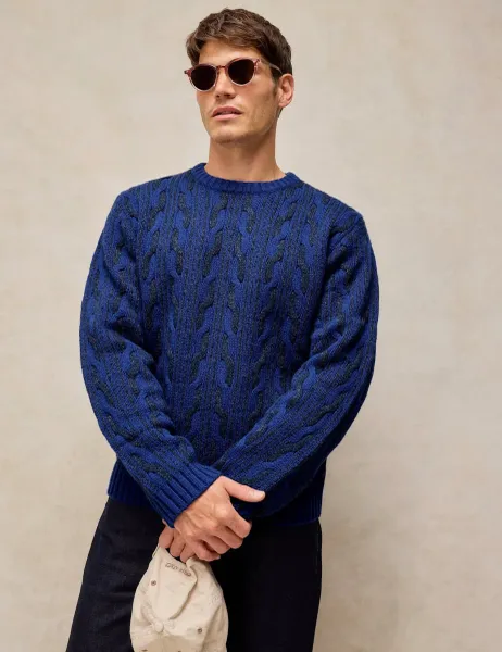 White Stuff Wool Rich Cable Crew Neck Jumper Blue Mix