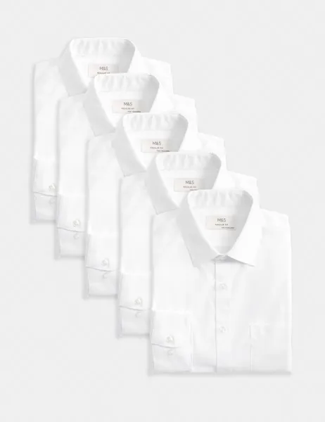 Marks & Spencer 5 Pack Regular Fit Easy Iron Long Sleeve Shirts White Mix