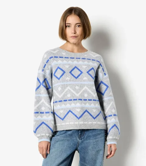 Apricot Women's Light Grey Diamond & Chevron Jumper