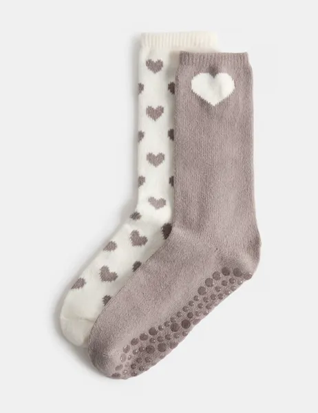 Marks & Spencer 2 Pack Heart Slipper Socks Natural Mix