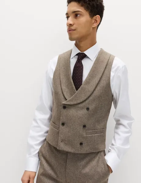 Marks & Spencer Italian Wool Blend Double Breasted Waistcoat Neutral