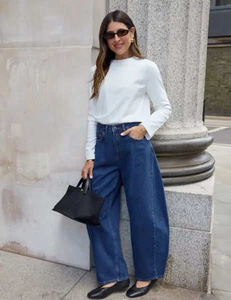 WAT THE BRAND High Waisted Ultra Barrel Jeans Dark Indigo