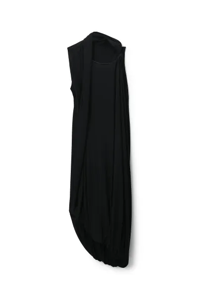 ASYMMETRIC DRAPED MIDI DRESS