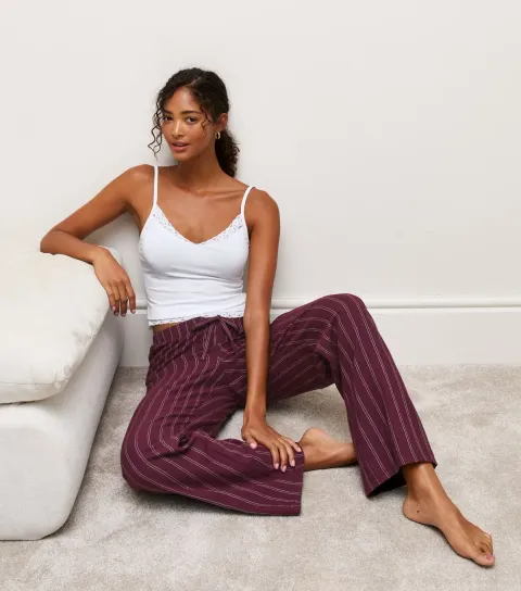 New Look Women's Red Cotton Striped Pyjama Trousers