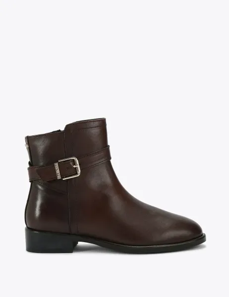 Carvela Leather Buckle Flat Ankle Boots Dark Brown