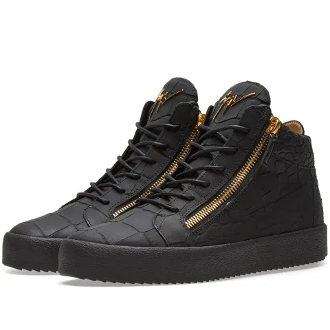 Leather Croc Double Zip Mid Sneaker