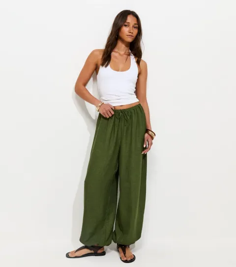 New Look Women's Dark Khaki Drawstring Cuffed Trousers
