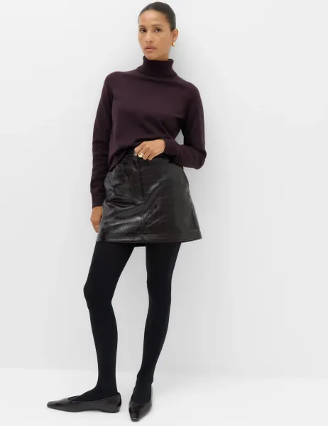 Marks & Spencer Faux Leather Croc Mini Skirt Dark Burgundy