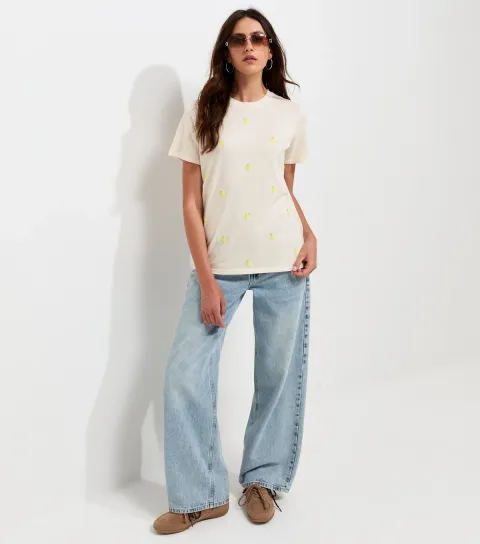 Women's Off White Lemon Print Crew Neck T-Shirt
