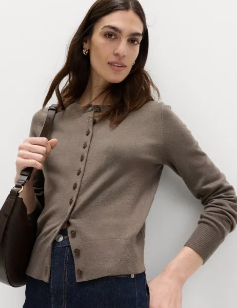 Marks & Spencer Air-Yarn Crew Neck Short Cardigan Mole