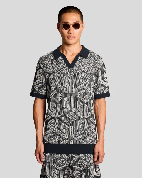 Lyle & Scott Emblem Ribbed Knitted Polo Shirt