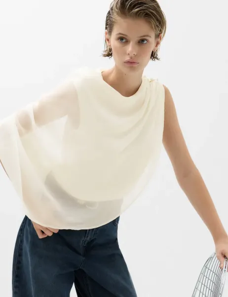 Marks & Spencer Sheer Cape Detail Blouse Ivory