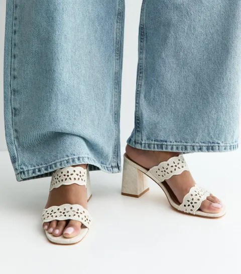 Women's Off White Woven Scallop Edge Floral Cut Out Strap Sandals Vegan