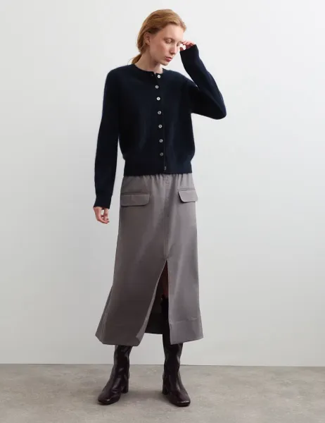 Jaeger Pure Brushed Cashmere Button Front Cardigan Navy