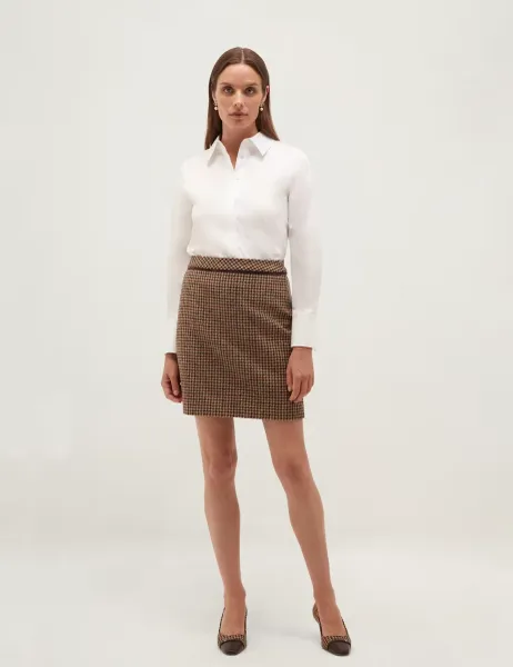 Hobbs Pure Wool Checked Mini Skirt Brown Mix