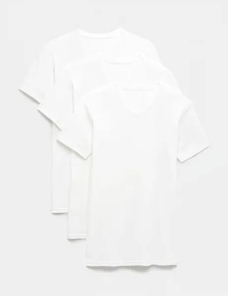 Marks & Spencer 3 Pack Pure Cotton V-Neck T-Shirt Vests White
