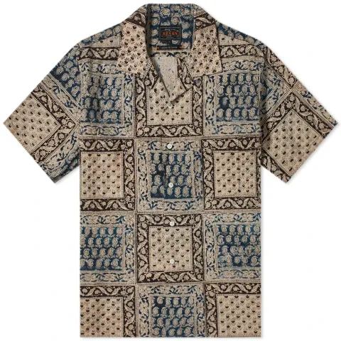 Short Sleeve Open Collar Block Print Shirt