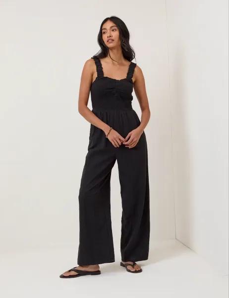 Nobody's Child Pure Cotton Strappy Jumpsuit Black