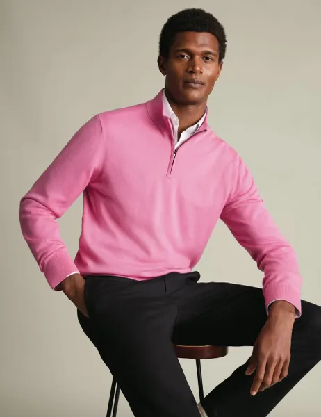 Charles Tyrwhitt Pure Extra Fine Merino Wool Half Zip Jumper Pink