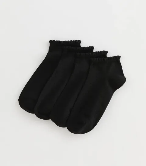 Pack of 4 Black Scallop Top Trainer Socks
