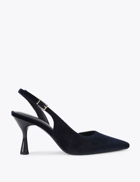 Kurt Geiger Velvet Stiletto Heel Pointed Court Shoes Blue