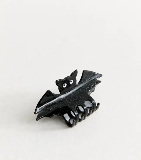 Black Glitter Halloween Bat Hair Claw Clip