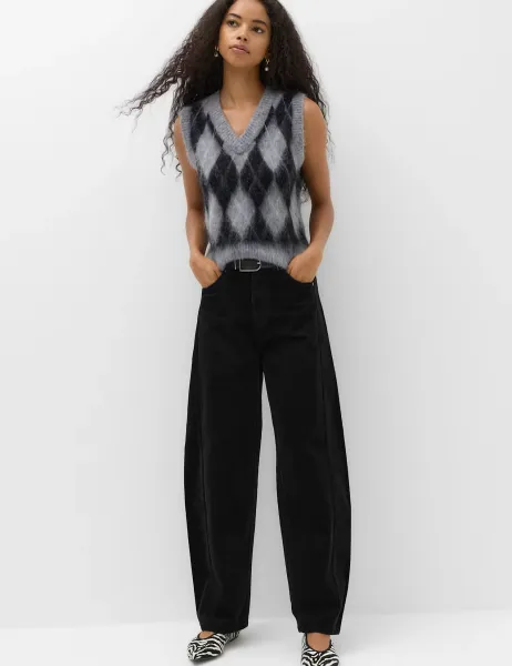 Marks & Spencer Corduroy Barrel Leg Trousers Black