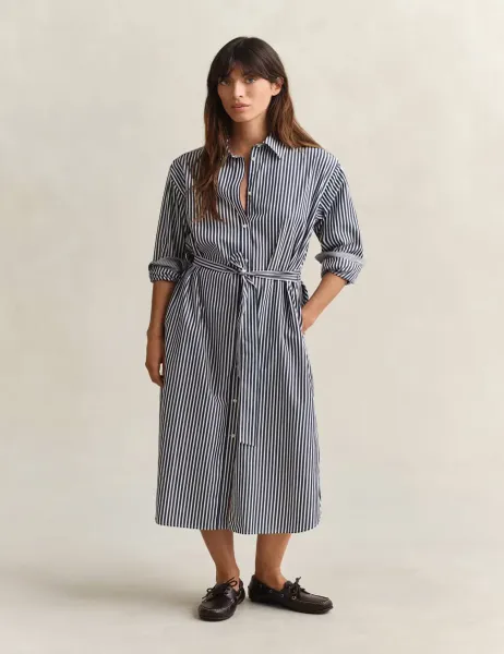 Gant Pure Cotton Poplin Striped Midi Shirt Dress Blue
