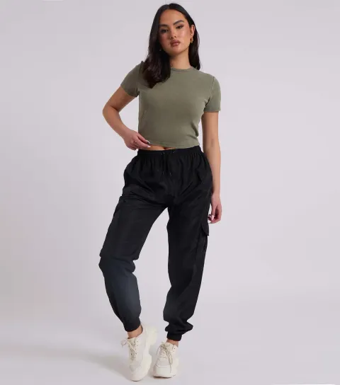 Women's Black Parachute Cargo Trousers