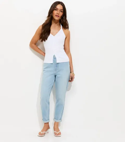 Women's Petite Light Blue High Waist Mom Jeans