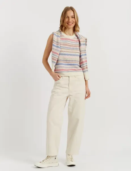 Wool Rich Fair Isle Knitted Vest with Cashmere Cream Mix