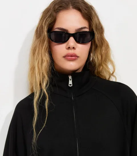 Women's Premium Black High Neck Zip Through Jacket