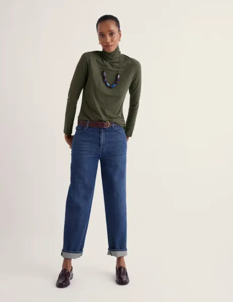 Seasalt Cornwall Cotton Rich Roll Neck Top Khaki