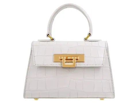 Fonteyn Mignon Orinoco 'Croc' Print Calf Leather Handbag - White - 2