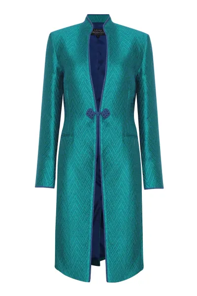 Emerald/Blue Herringbone Dress Coat - Vicky