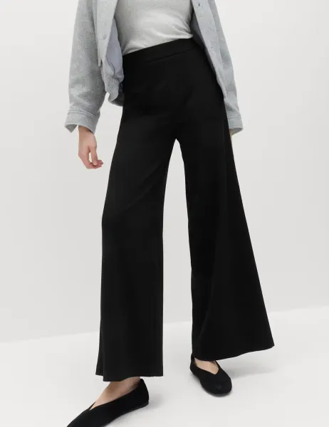 Marks & Spencer Jersey Wide Leg Trousers with Stretch Black