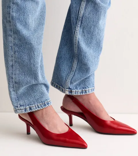 New Look Women's Bright Red Patent Faux Leather Slingback Heels Vegan