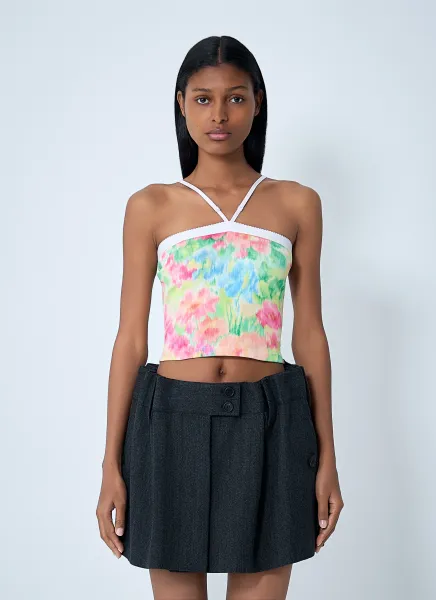 Rib Floral Print Top
