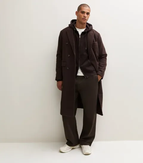 New Look Men's Dark Brown Cotton Rich Wide Leg Joggers