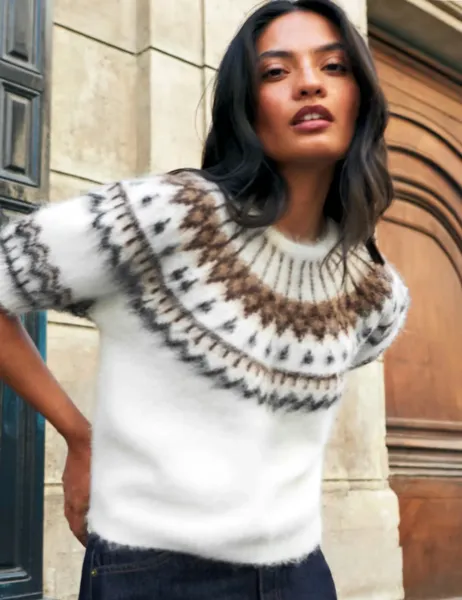 RO&ZO Wool Blend Fair Isle Round Neck Jumper Ivory Mix