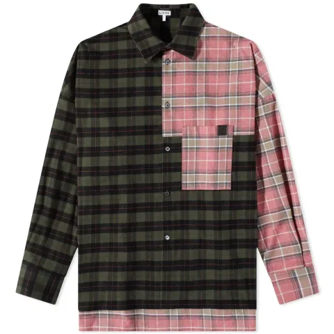 Oversized Patchwork Check Shirt