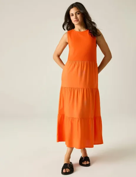 Regatta Cotton Rich Midi Tiered Dress Orange