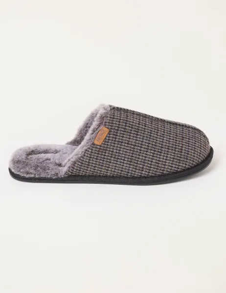 FatFace Checked Mule Slippers Brown Mix
